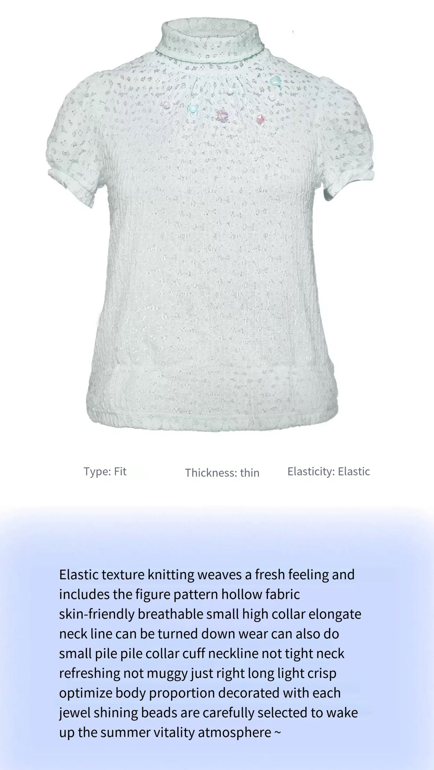[Rose Island]Gemstone Elegance Short Sleeve Top