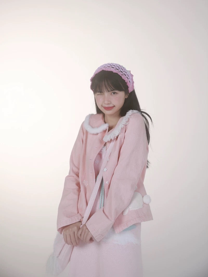 Rose Island Bunny Elf Pink Denim Jacket