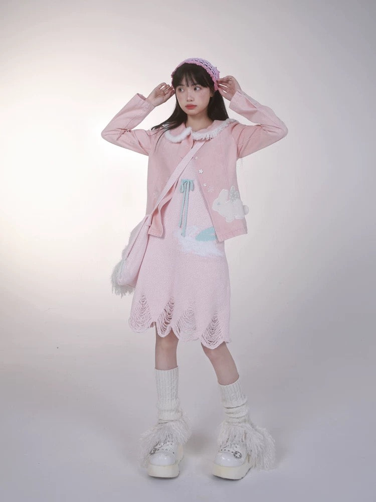 Rose Island Bunny Elf Pink Denim Jacket