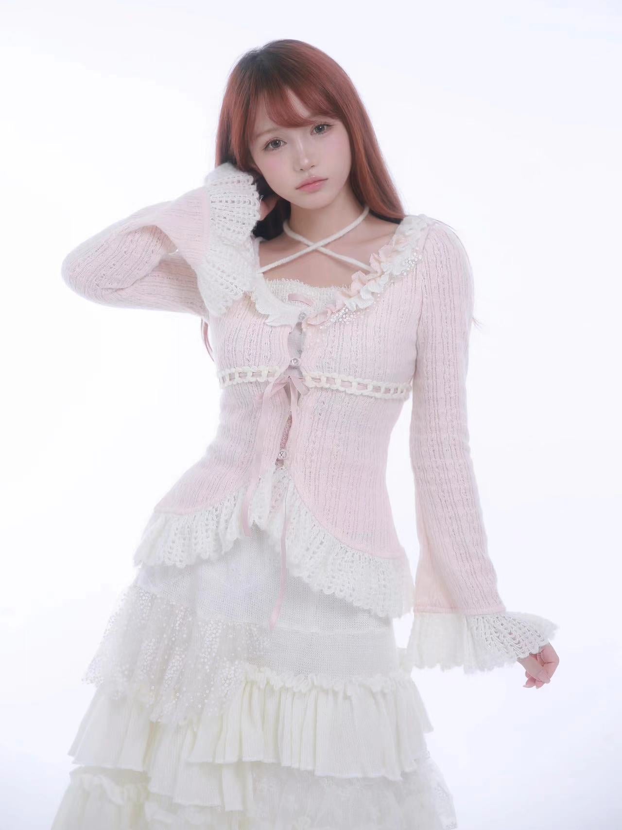 [Rose Island] Soft Cotton Dream - pink Knitting Cardigan