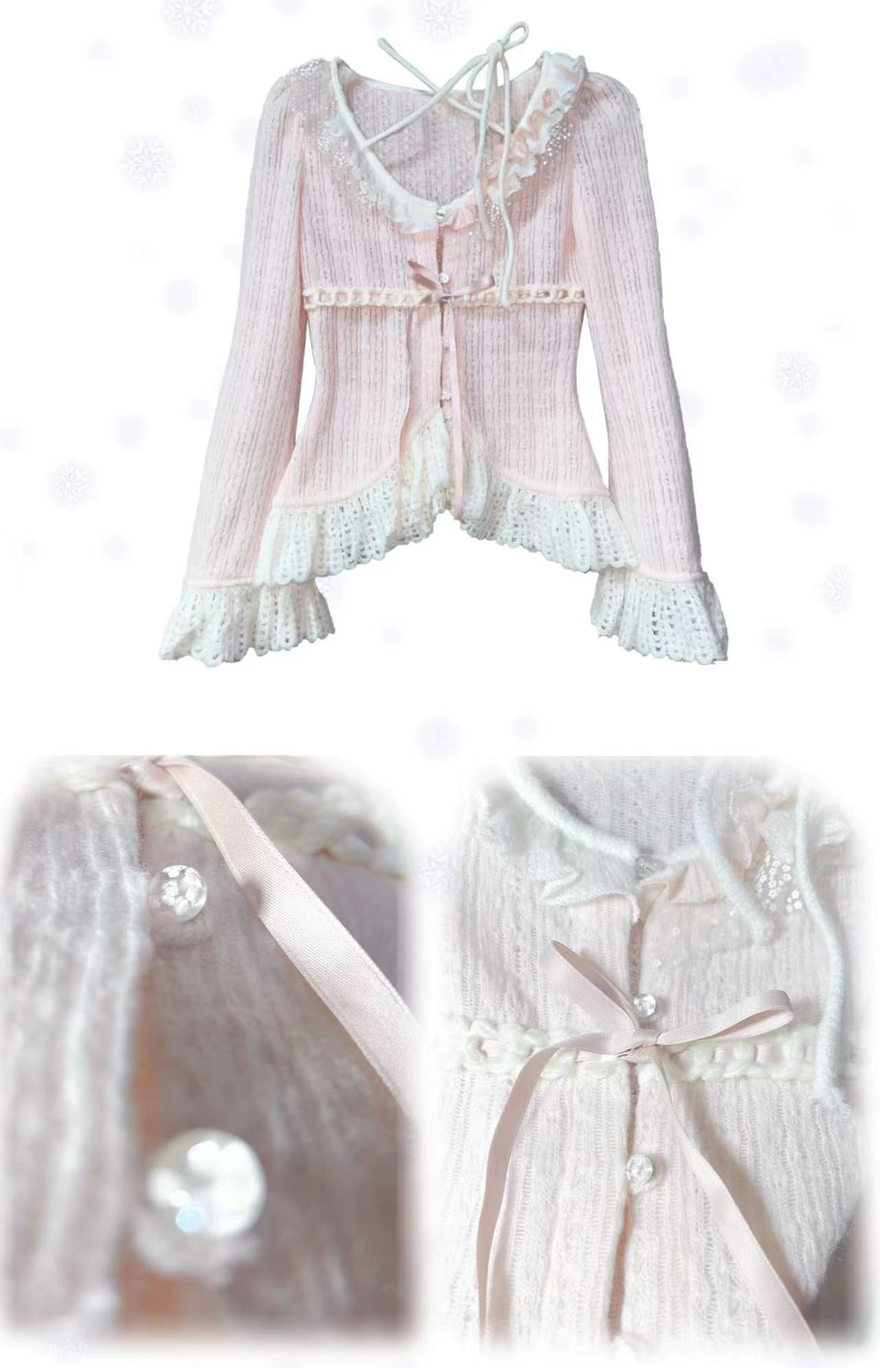 [Rose Island] Soft Cotton Dream - pink Knitting Cardigan