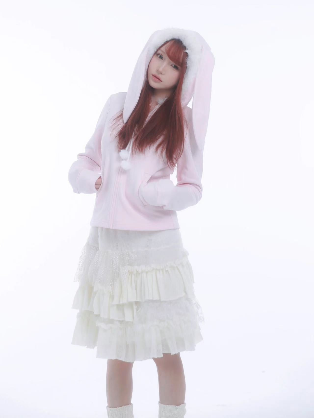 [Rose Island]Little Snow Bunny Rabbit ears hoodie jacket