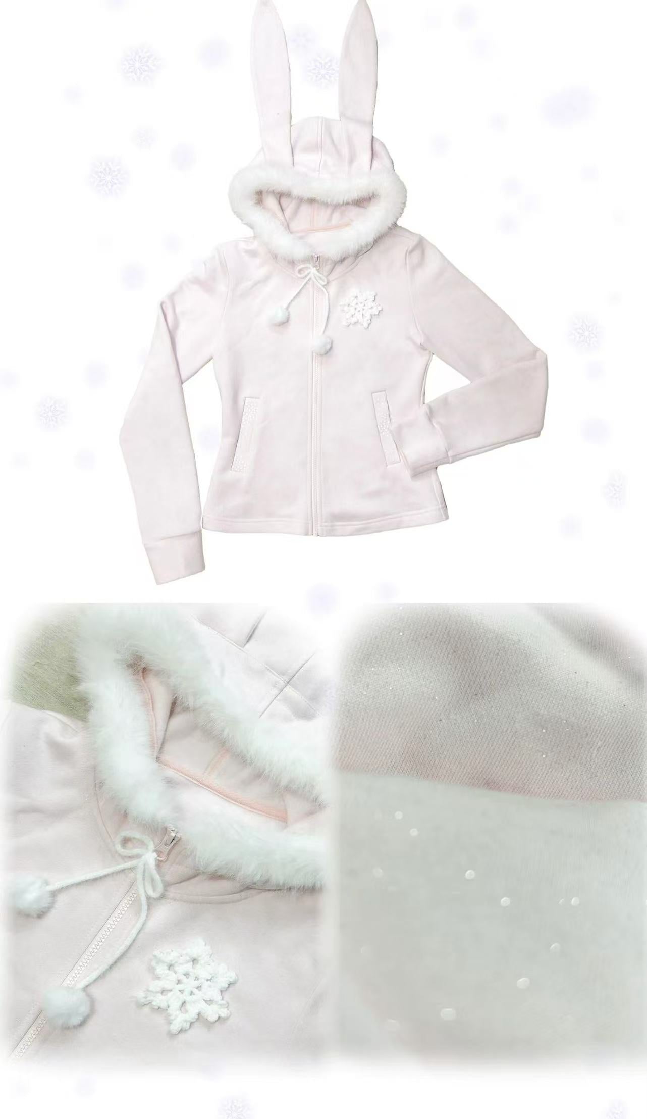 [Rose Island]Little Snow Bunny Rabbit ears hoodie jacket