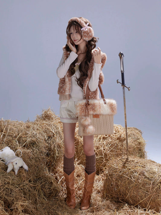 Rose Island Deer Vest, seasonally matched, slim-fit deer pattern fur vest