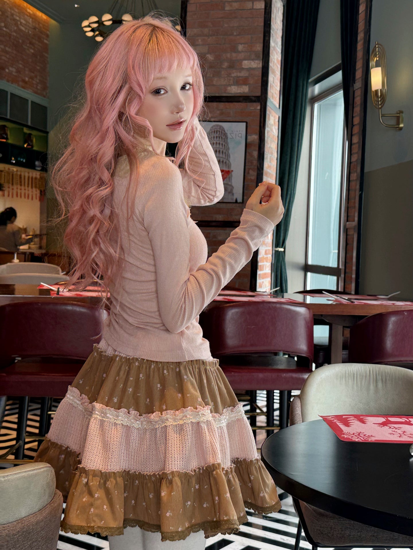 ROSE ISLAND Strawberry Cocoa Forest Style Corduroy Paneled Skirt