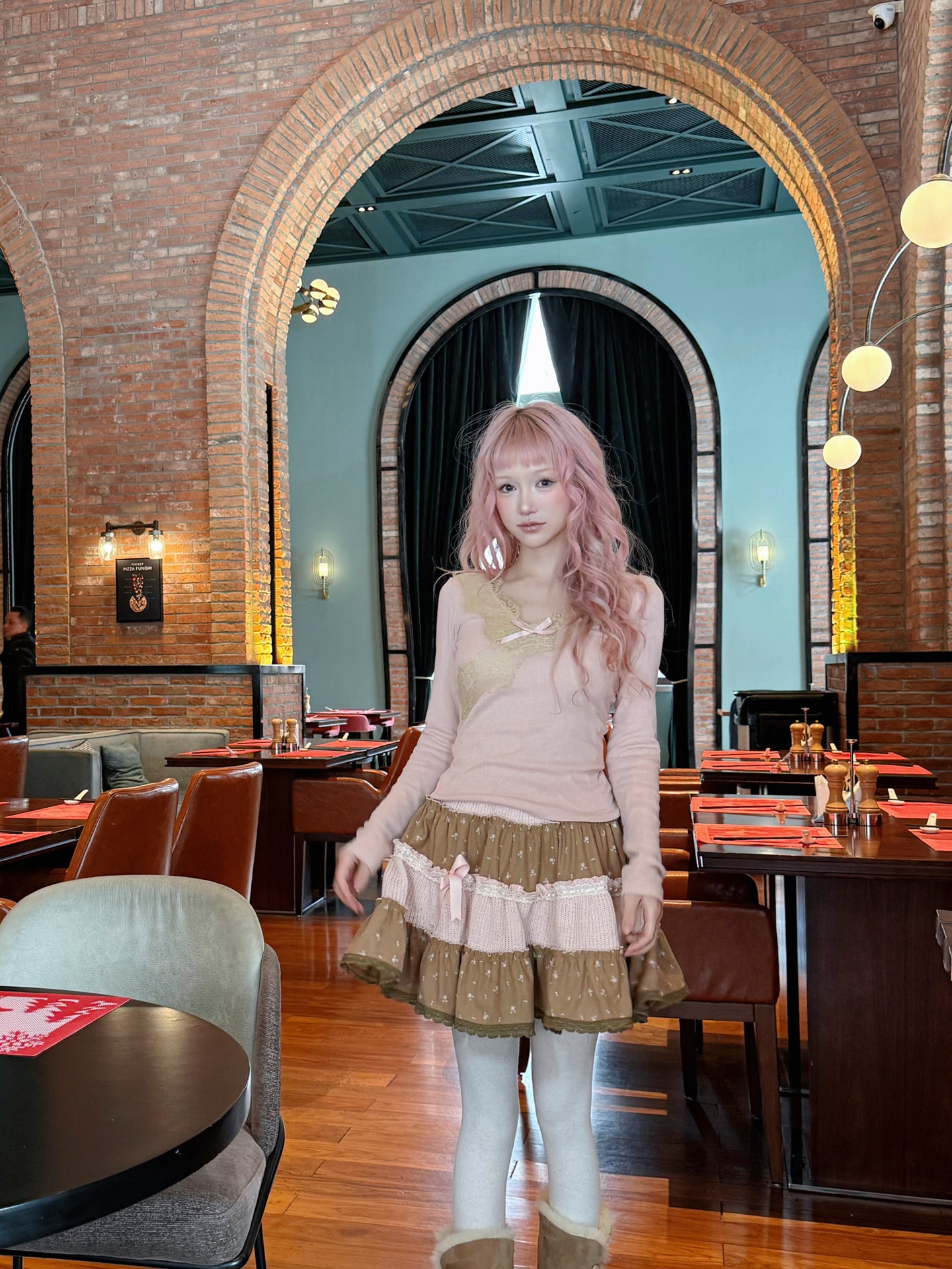 ROSE ISLAND Strawberry Cocoa Forest Style Corduroy Paneled Skirt