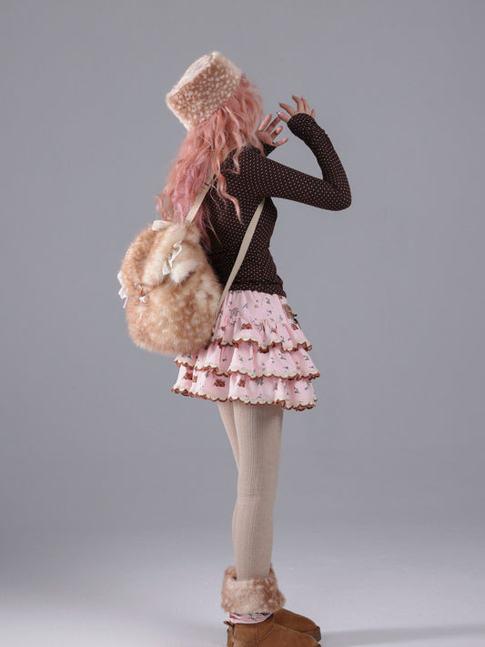 Rose Island Magical Creatures Deer Backpack Warm and Eco-Friendly Fur Large Capacity for Commuting