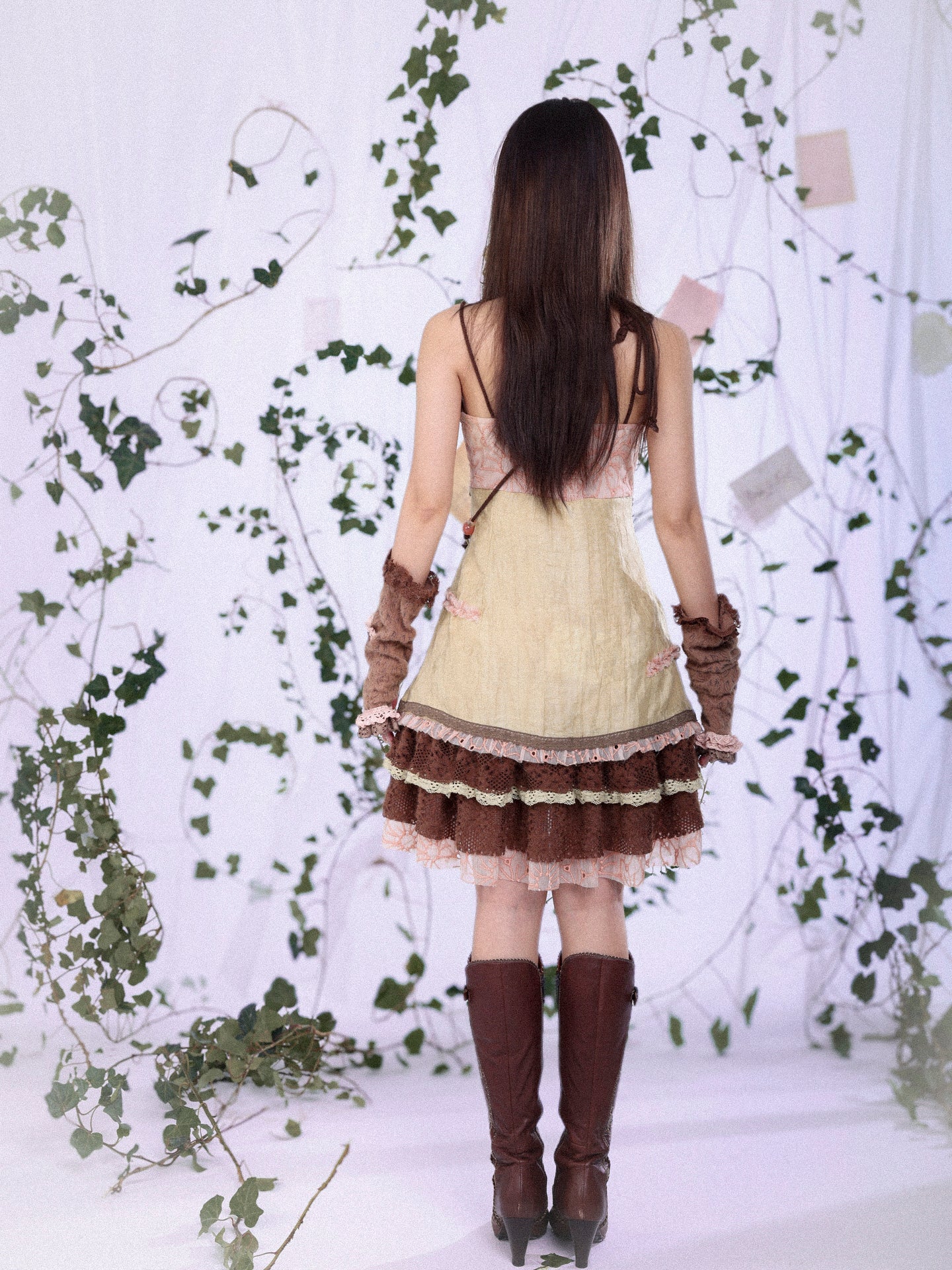 ROSE ISLAND Fairycore Sprout Spring Crystal Beaded Button-Up Elf-Inspired Fitted Dress