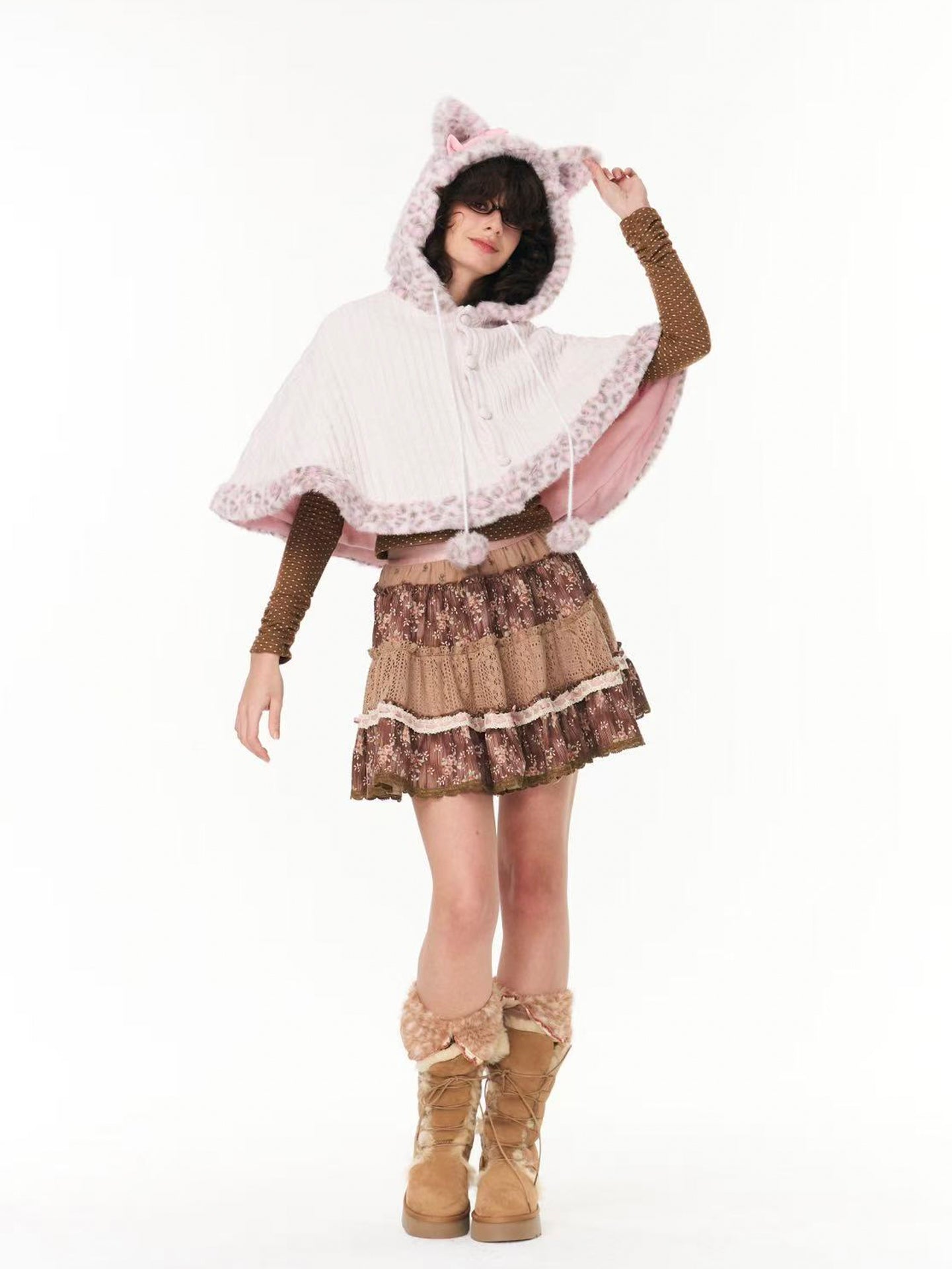 ROSE ISLAND Withered Rose Forest-Style Corduroy Tiered Patchwork Skirt