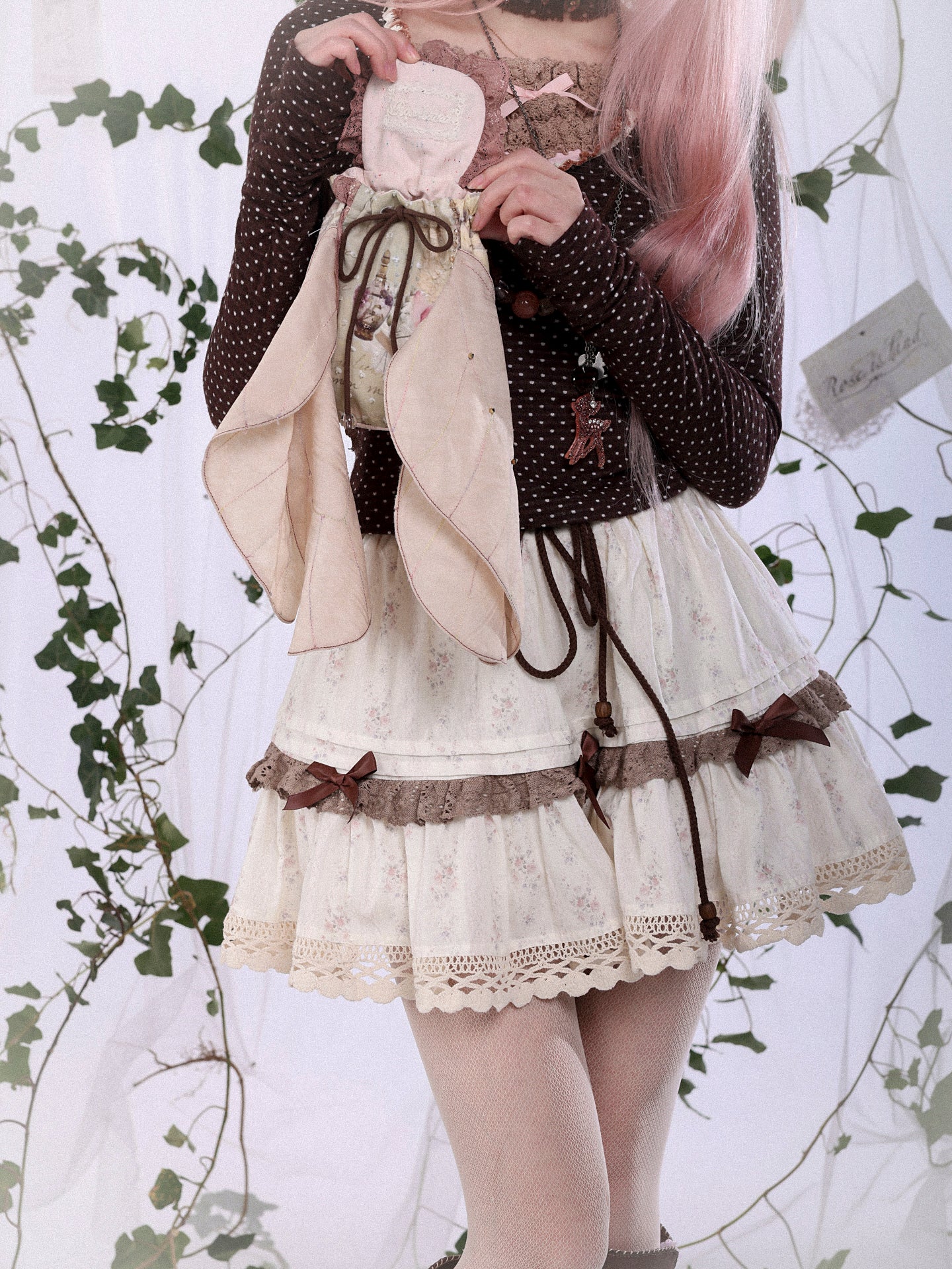 ROSE ISLAND Autumn Bouquet Forest-style Lace Floral Print Cotton Skirt Anti-Exposure Bloomers