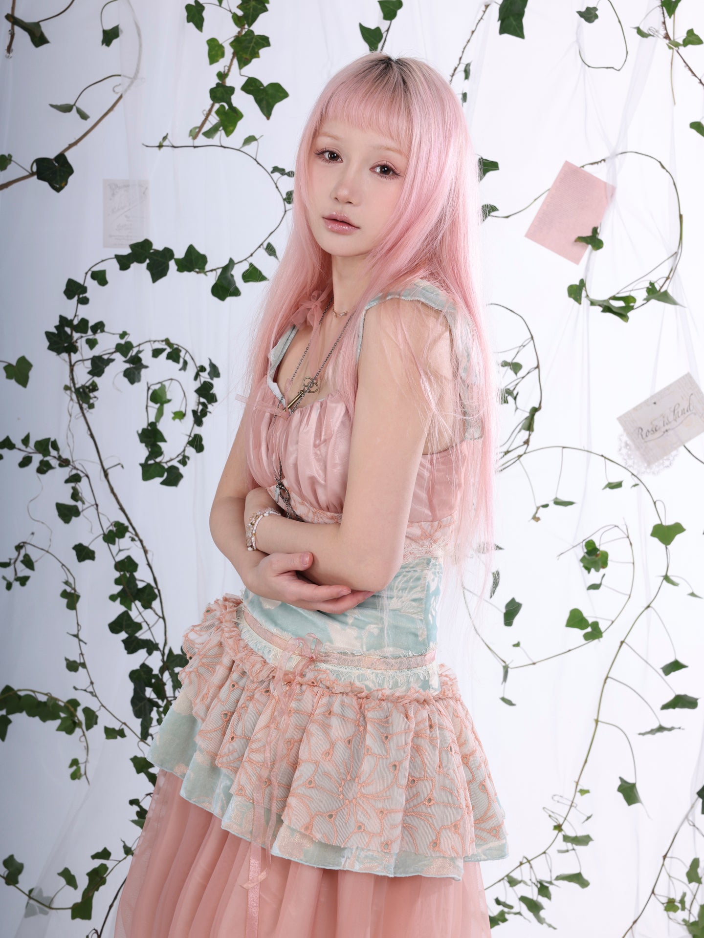 Rosé Isle Kingfisher Dream Color-Block Lace Silk Flocked Multi-Layer Irregular Cake Dress