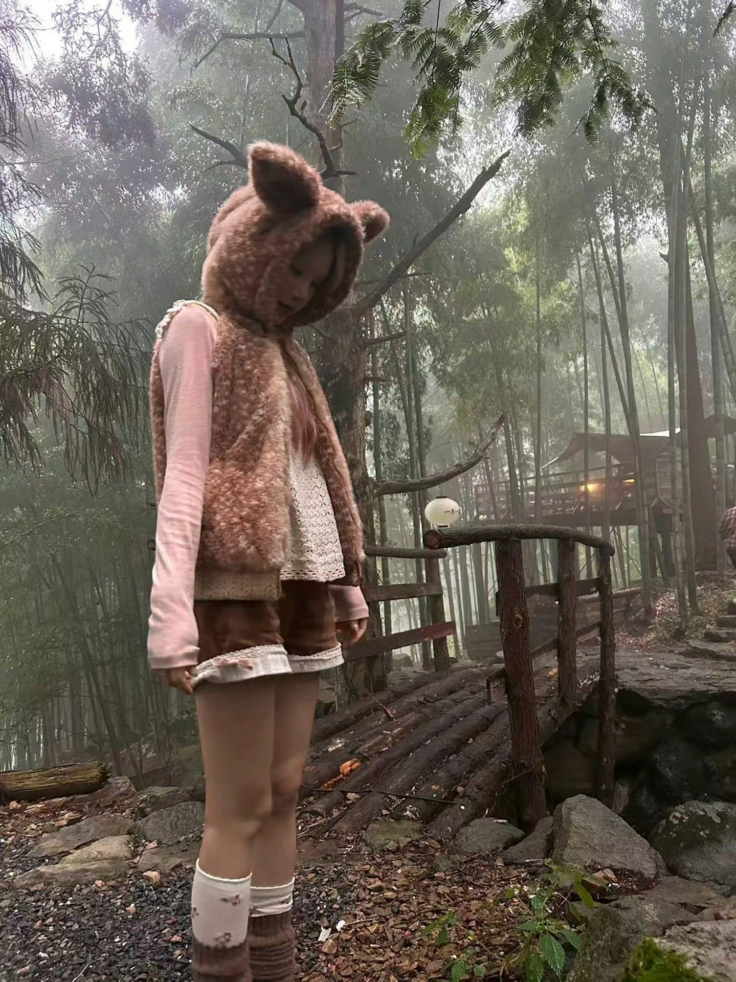 Rose Island Deer Vest, seasonally matched, slim-fit deer pattern fur vest