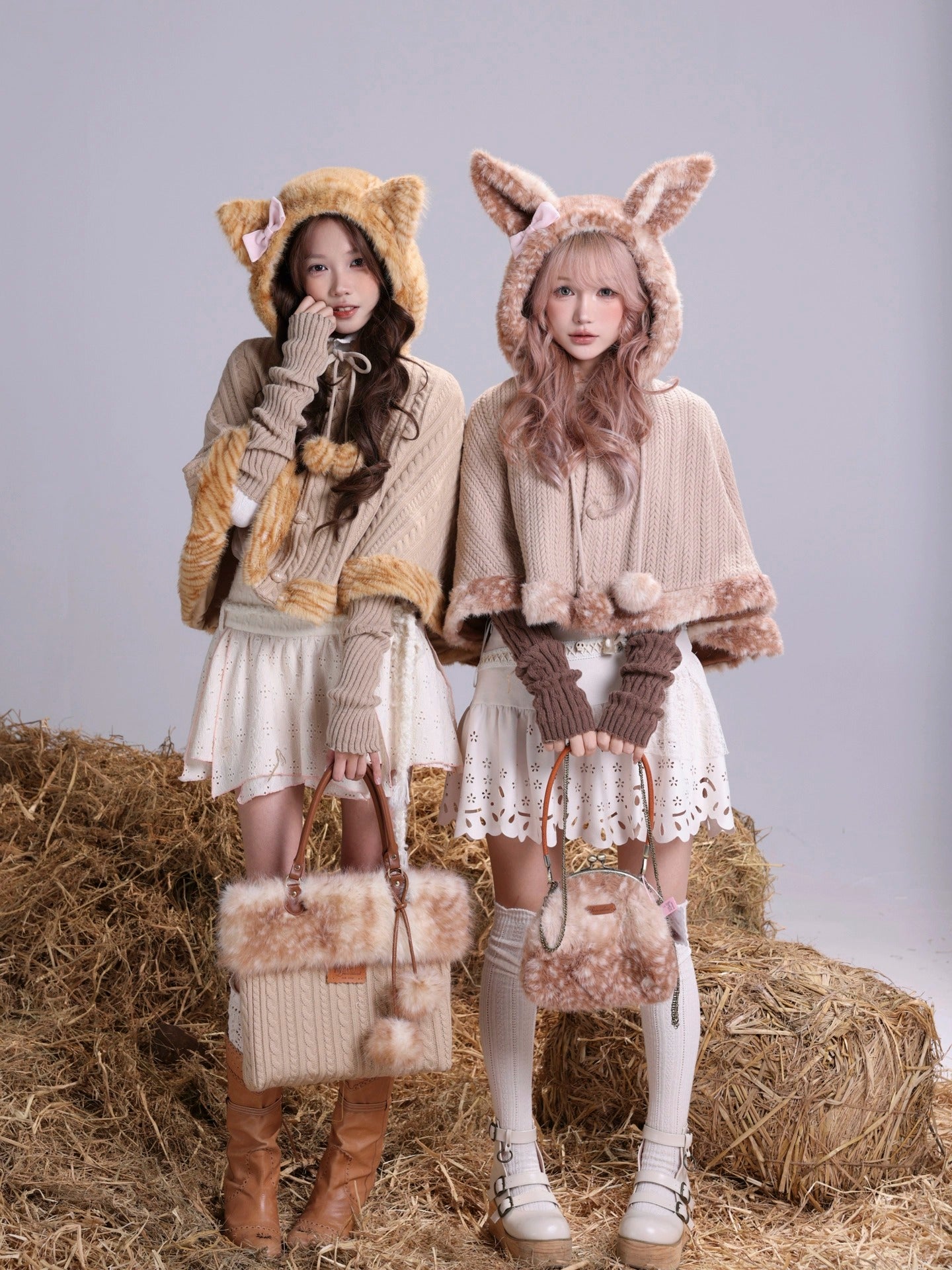 Rose Island Toto Deer Warm Eco-Friendly Fur Spliced Knitted Fabric Tote Bag, Large Capacity for Commuting