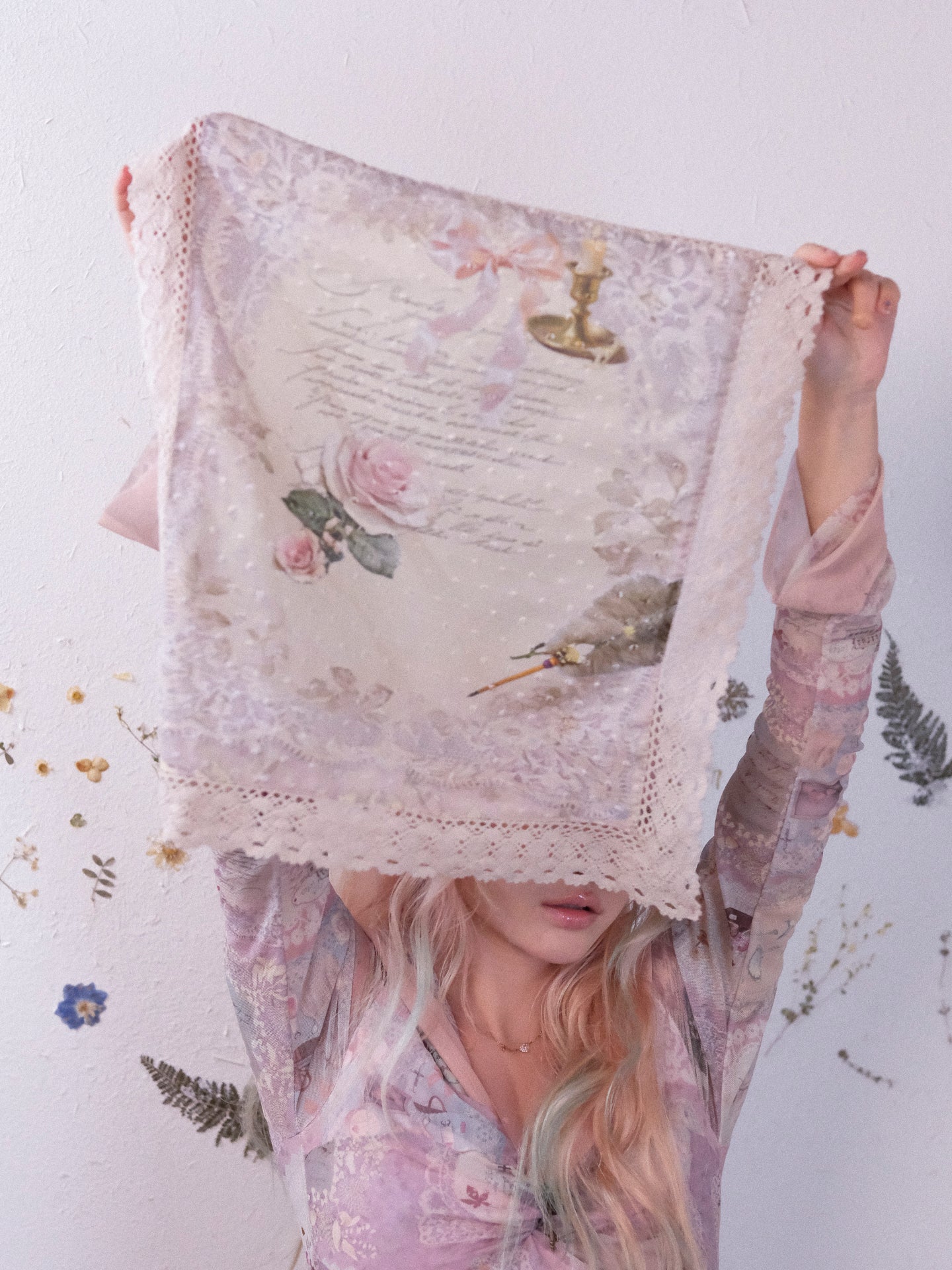 Rosé Isle Cotton Printed 3D Polka Dot Square Scarf, Headscarf Accessories