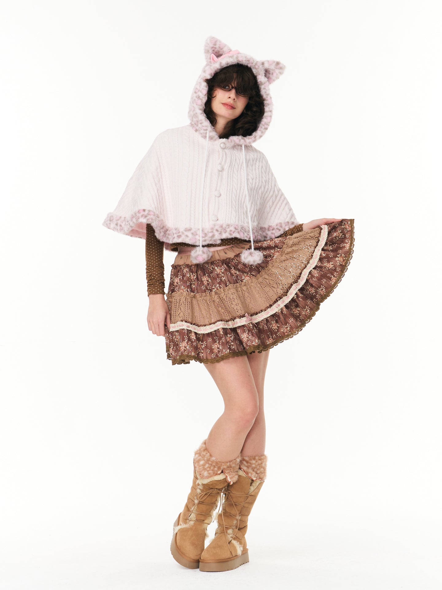 ROSE ISLAND Withered Rose Forest-Style Corduroy Tiered Patchwork Skirt