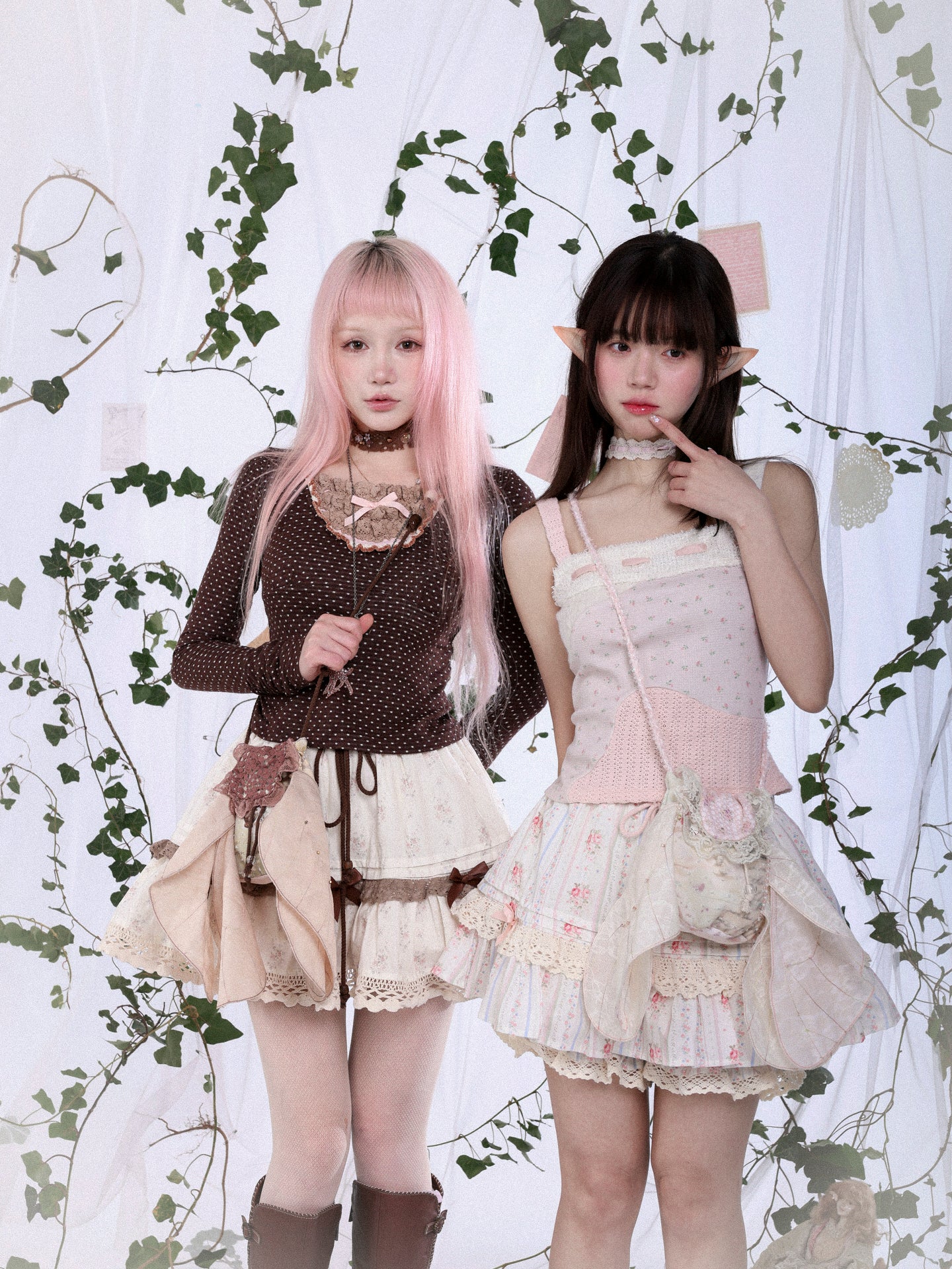 ROSE ISLAND Spring Bouquet Forest-Style Lace Floral Print Cotton Skirt Anti-Exposure Bloomers