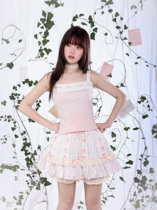 ROSE ISLAND Spring Bouquet Forest-Style Lace Floral Print Cotton Skirt Anti-Exposure Bloomers
