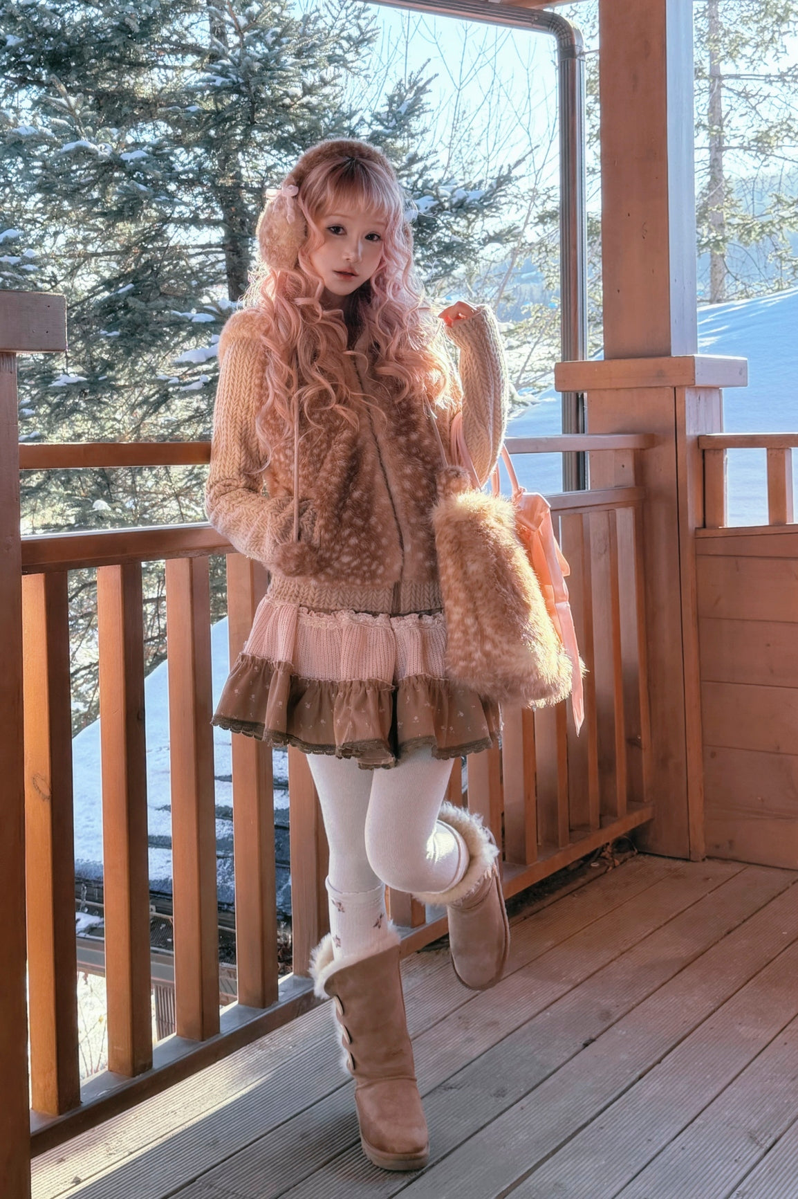 ROSE ISLAND Strawberry Cocoa Forest Style Corduroy Paneled Skirt