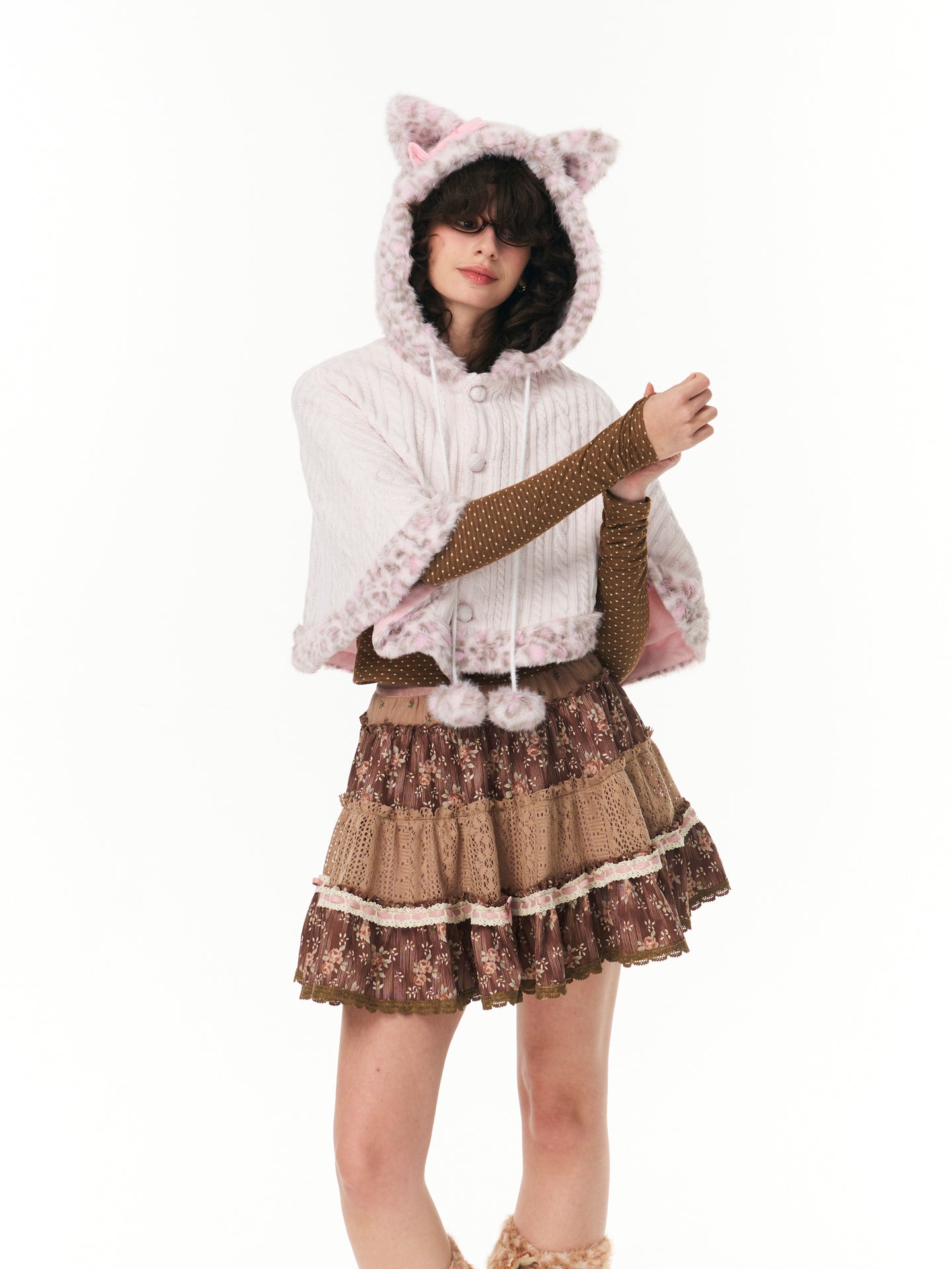 ROSE ISLAND Withered Rose Forest-Style Corduroy Tiered Patchwork Skirt