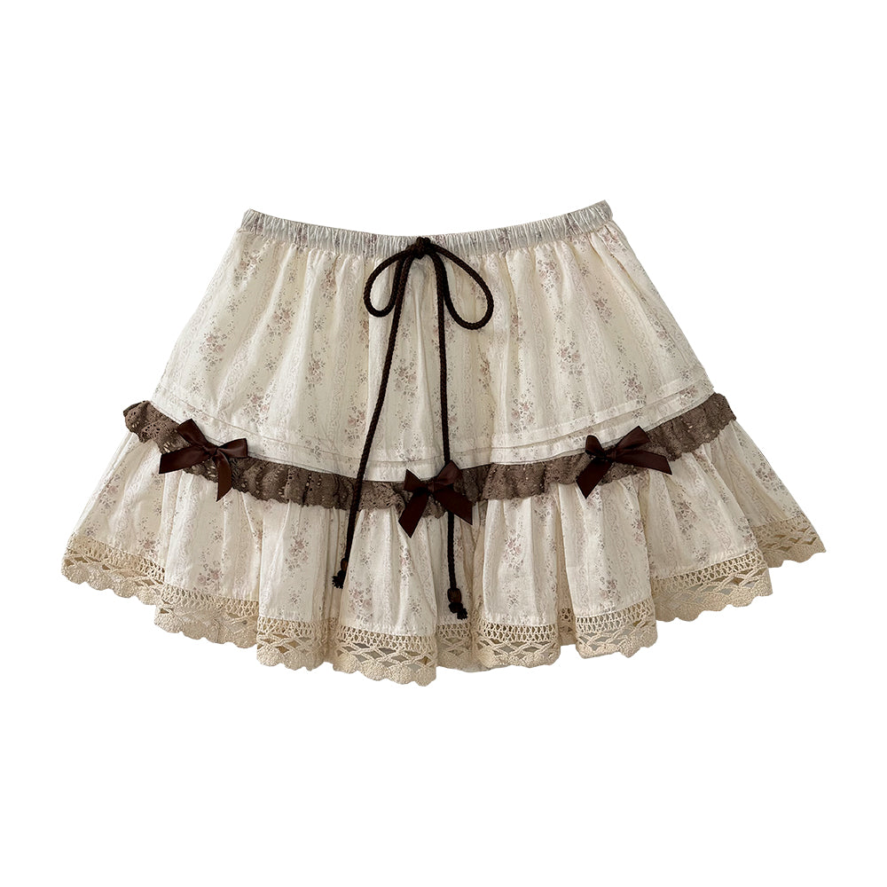 ROSE ISLAND Autumn Bouquet Forest-style Lace Floral Print Cotton Skirt Anti-Exposure Bloomers