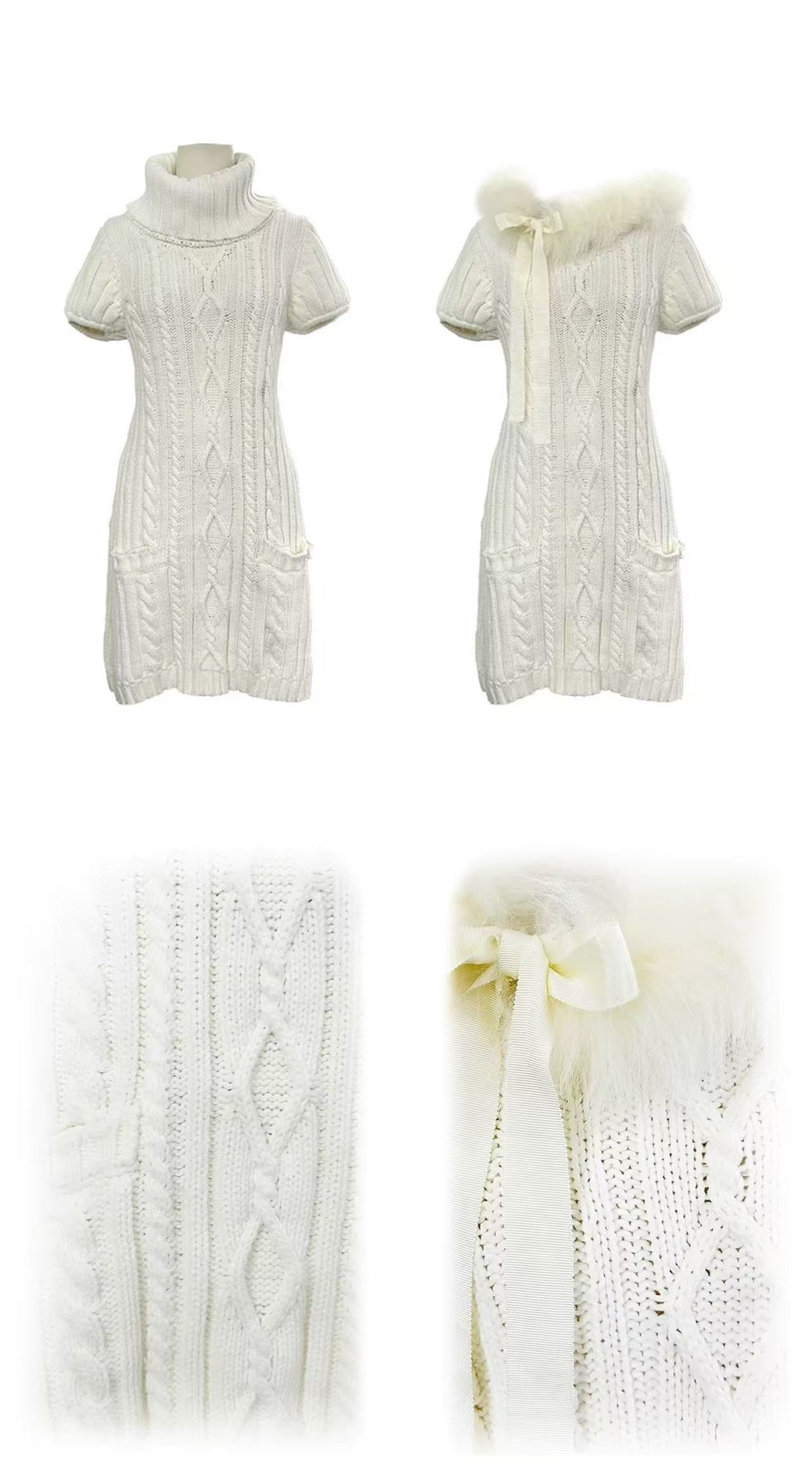 [Rose Island] Soft Sheep Turtleneck short sleeve sweater dress
