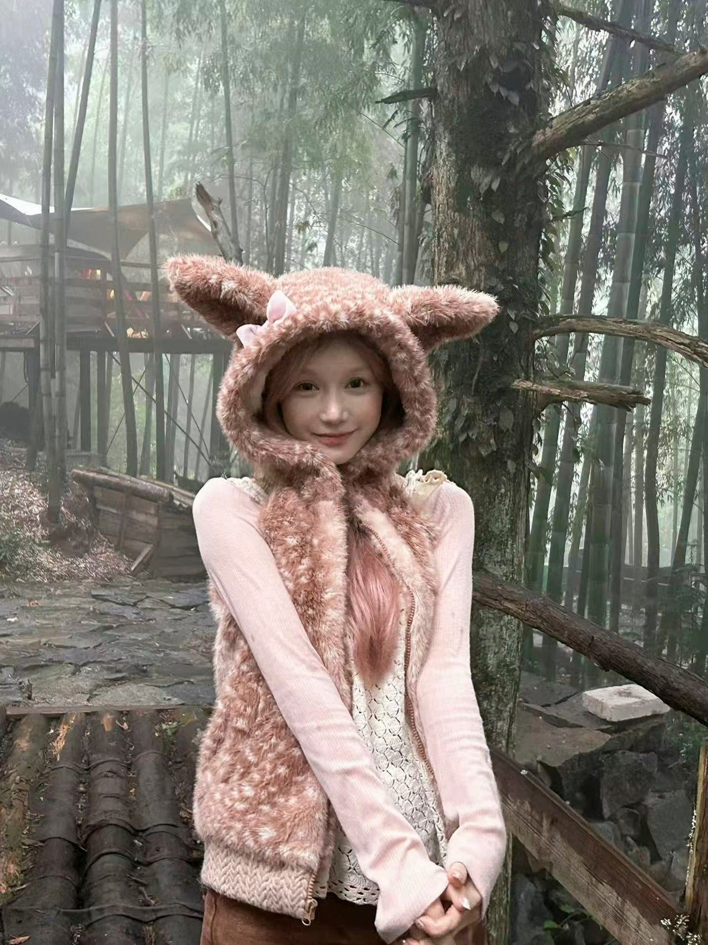 Rose Island Deer Vest, seasonally matched, slim-fit deer pattern fur vest